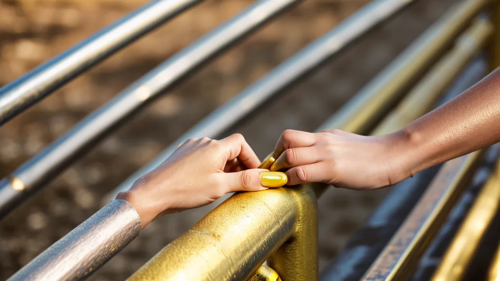 Mano sujetando un pasamanos de transporte público con manicura minimalista resistente