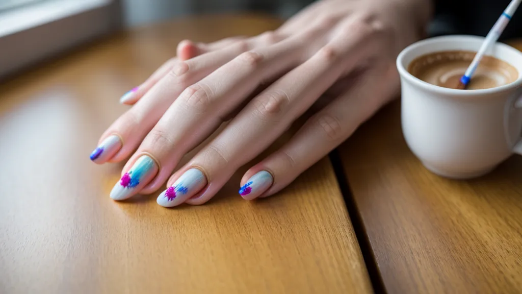 Burbuja de aire atrapada bajo el esmalte semipermanente rosa, el error típico de una capa gruesa en manicura casera