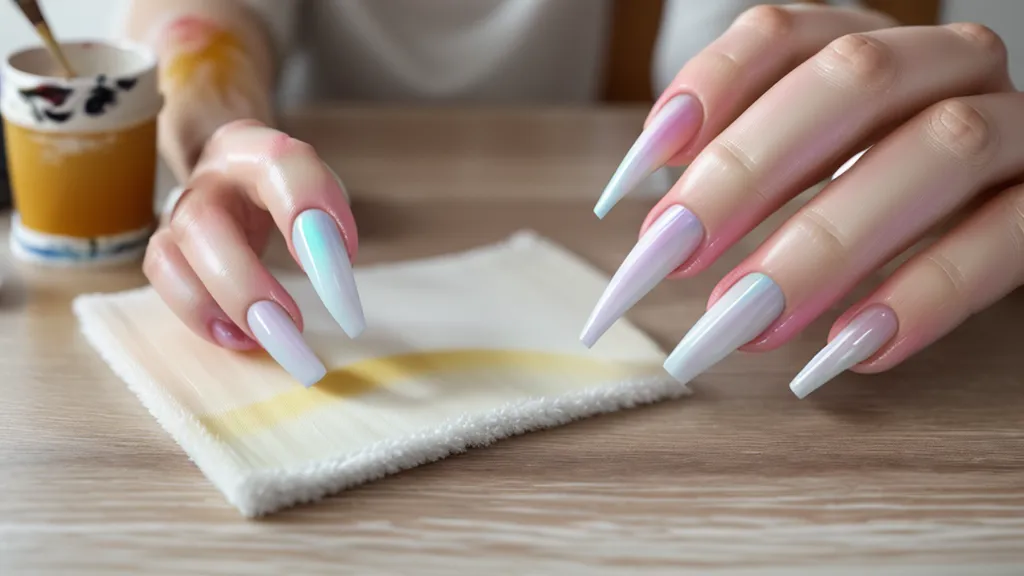 Aplicación de látex líquido protector en la cutícula antes del degradado en uñas, paso a paso