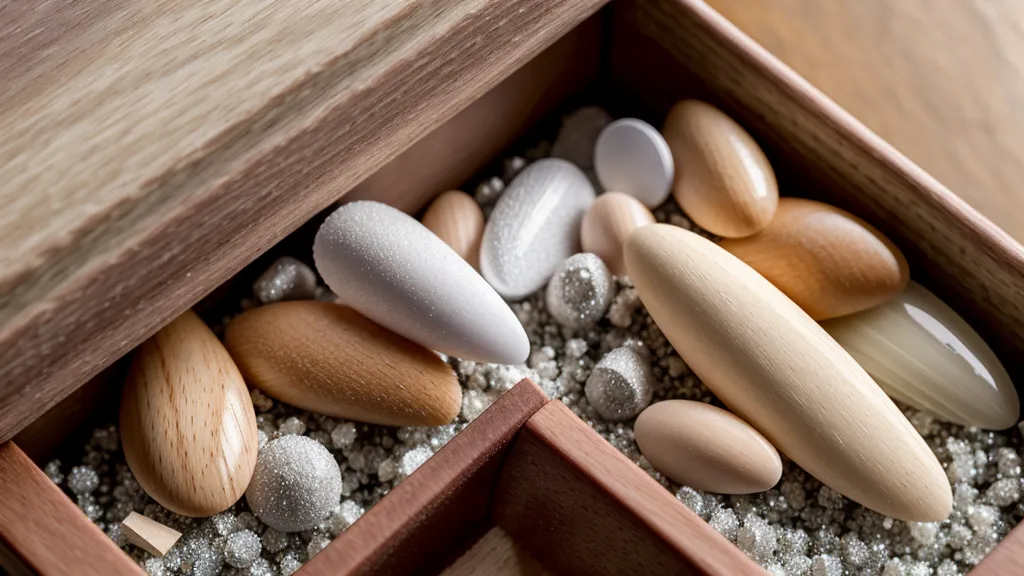 Cajón de práctica con limas y frascos de esmalte semipermanente guardados como recordatorio de errores de manicura en casa