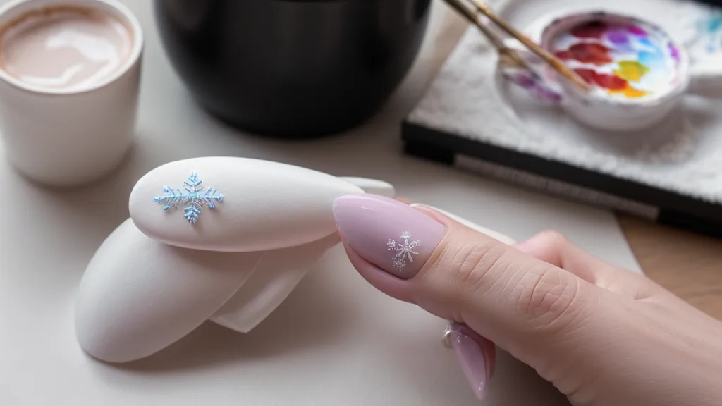 Pincel liner fino para nail art de invierno, usado en la técnica de copos de nieve a mano alzada