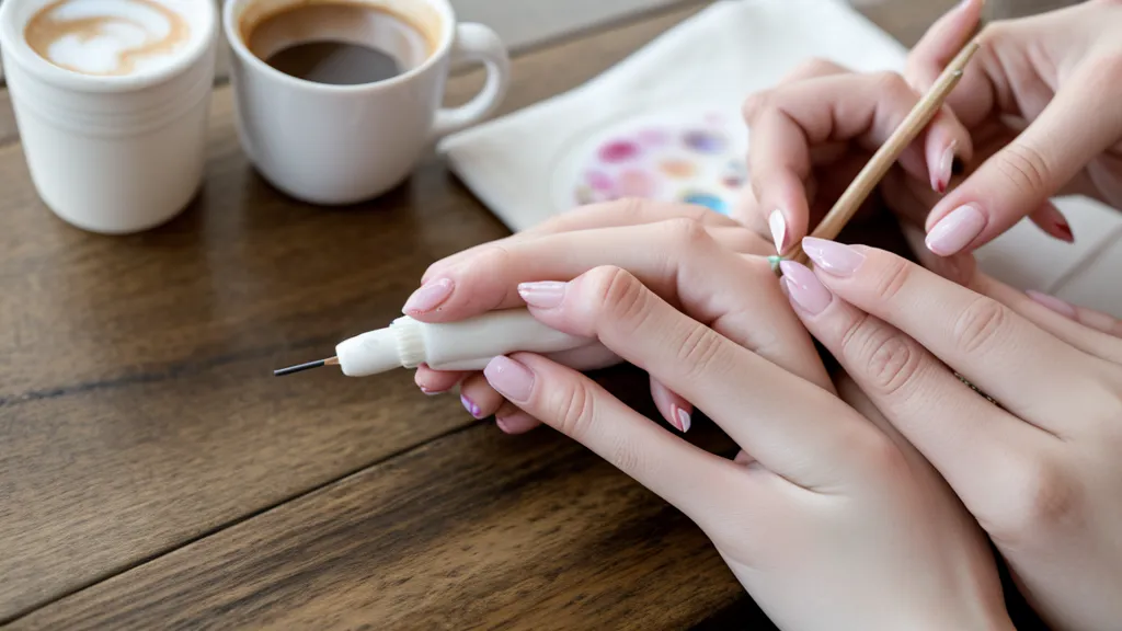Uso de un alfiler de costura como puntero improvisado para pintar diseños de flores en uñas de mano alzada