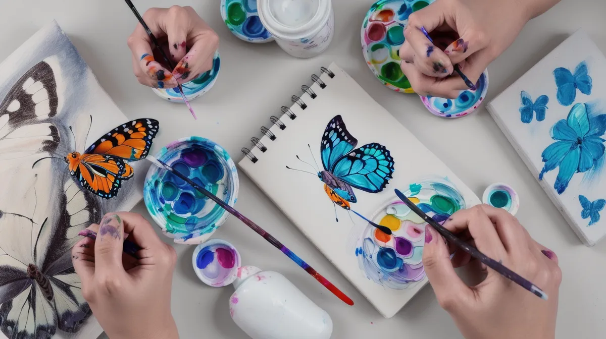 Diseño de mariposa a mano alzada en manicura de aficionada, práctica de domingo con esmalte semipermanente