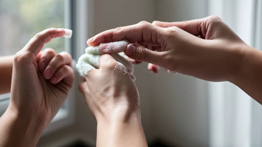 Práctica de nail art con la mano no dominante corrigiendo el trazo de una mariposa con algodón y acetona
