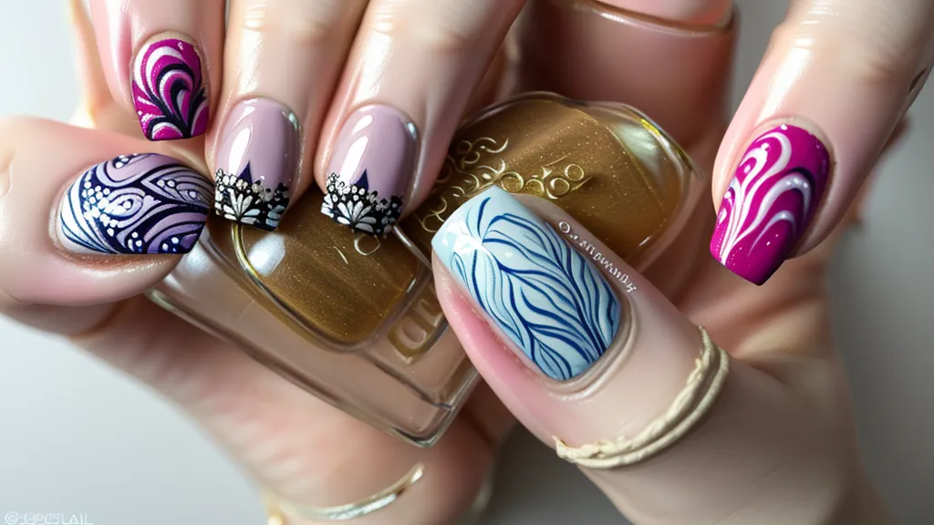 Nail art con la mano no dominante: pincel liner 000 sobre la uña del anular derecho comparando dos técnicas de control del pulso