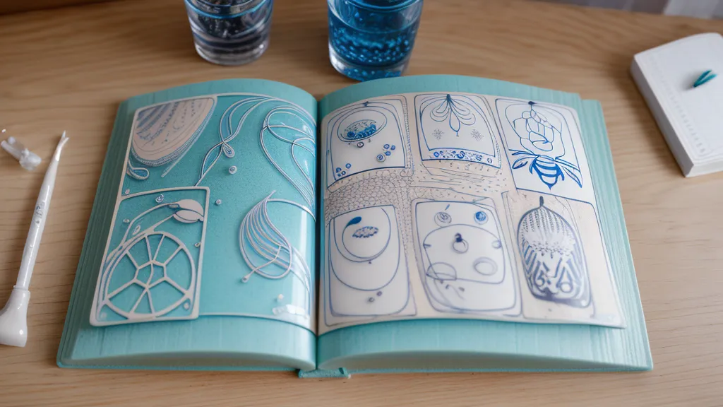 Libro de diseños a mano alzada junto a la lámpara LED del escritorio de práctica de nail art aficionado
