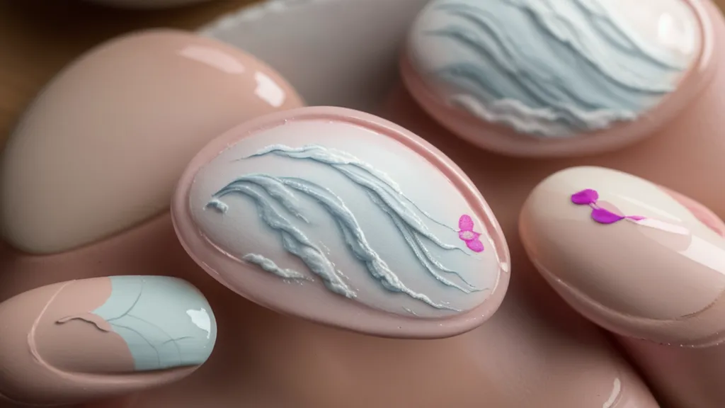 Diseño de nubes en uñas hecho con nail art casero y técnica a mano alzada, degradé soñador con pincel liner