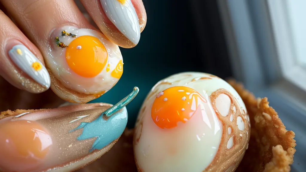 Primer intento de diseño de nubes en uñas con manchas blancas rígidas, antes de ajustar la técnica a mano alzada