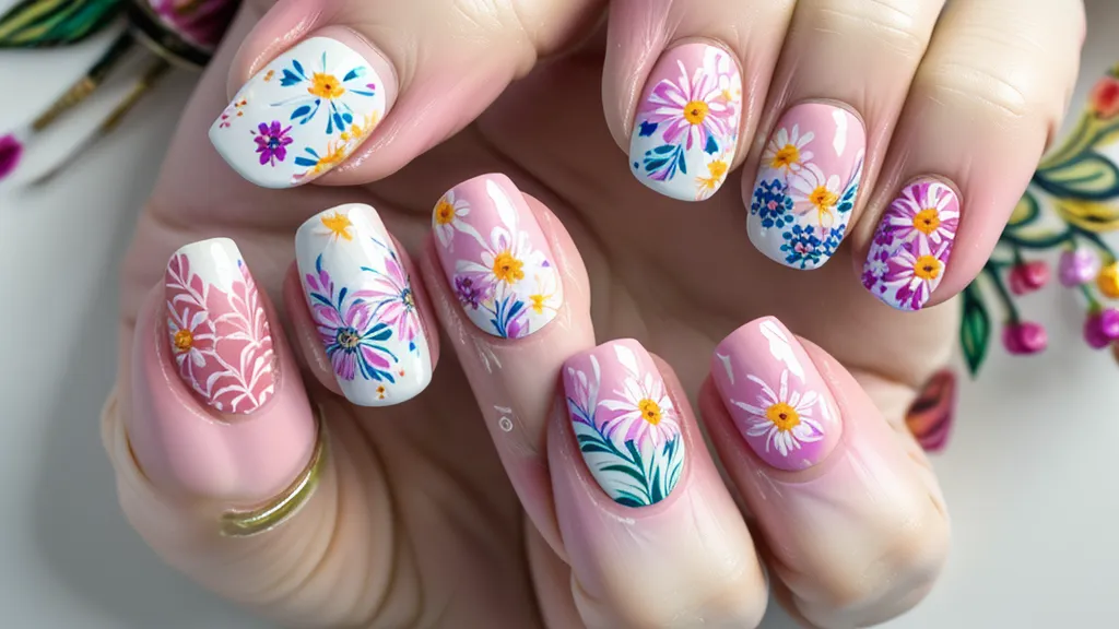 Uso de un palillo de madera para diseñar flores en las uñas