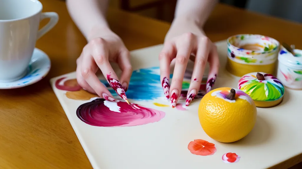 Diseño de frutas en uñas cortas a mano alzada, práctica dominguera con el Libro de Maestría abierto al lado