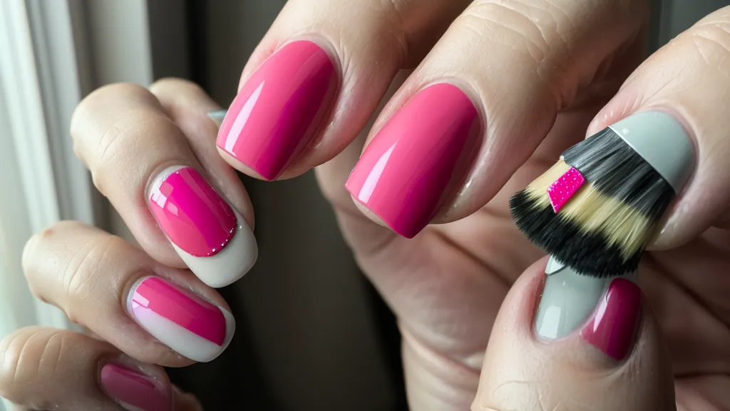 Pincel liner de 7 milímetros cargado con gel blanco para manicura francesa a mano alzada