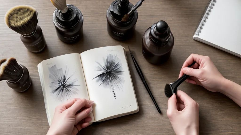 Escritorio con materiales de práctica de nail art para trazos finos a mano alzada