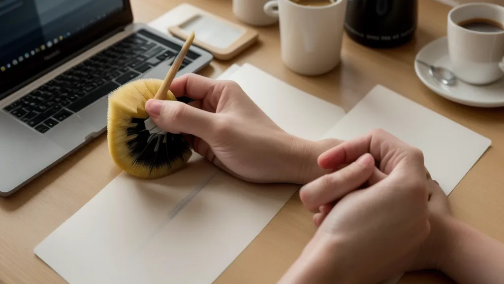 Primer plano de pincel liner realizando trazos finos en papel durante una sesión de práctica en papel para nail art a mano alzada