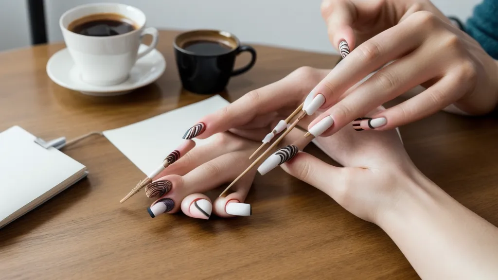 Comparación de la técnica de pincel en nail art entre una superficie plástica y una hoja de práctica en papel