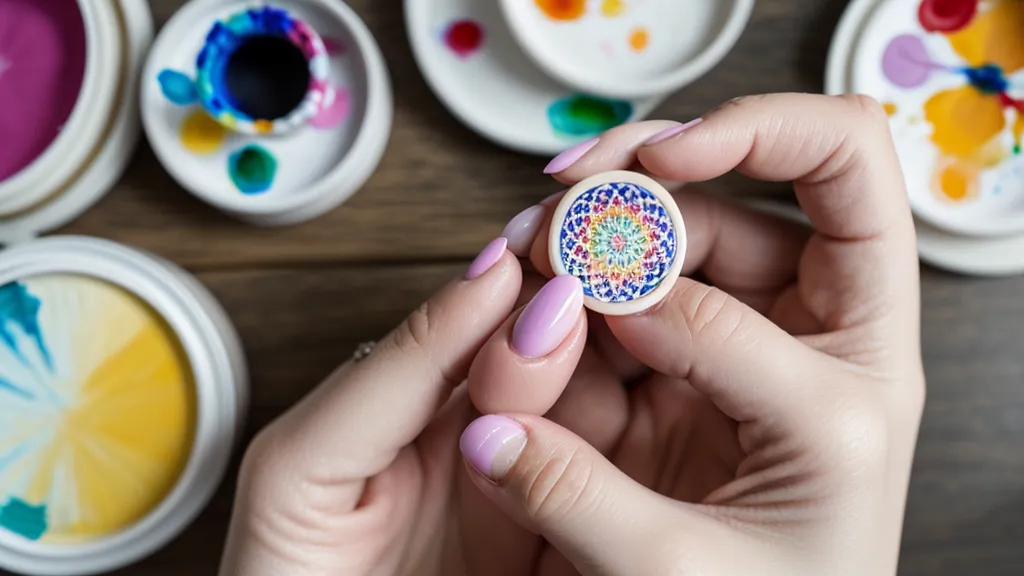 Materiales de limpieza y ensayos fallidos de nail art de aficionada sobre una mesa de madera