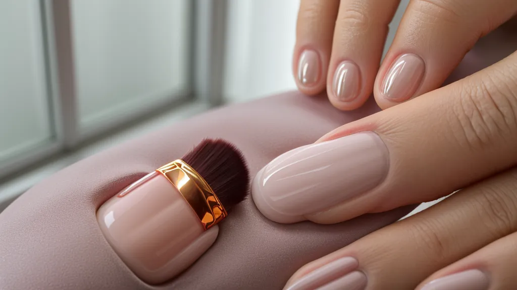 Aplicando esmalte gel sobre un muestrario de práctica para probar el tiempo de curado antes del efecto espejo